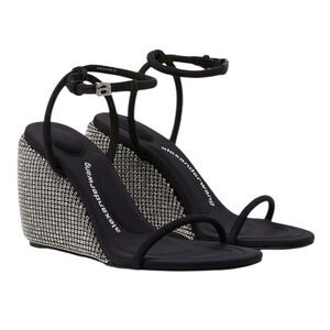 Alexander Wang Dahlia Crystal Embellished Wedge Black Sandals Size EU 39.5 Bling